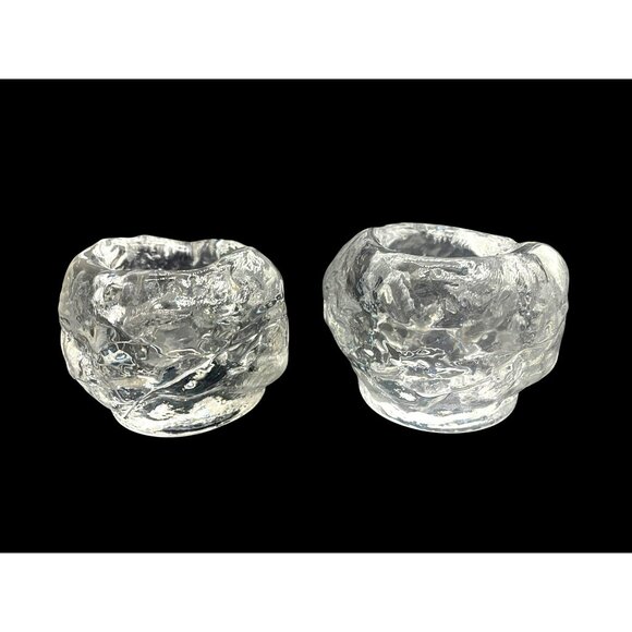 Pair Of Kosta Boda Crystal Snowball Votive Candleholders 3-Inch 3 Lbs Sweden Han - Picture 2 of 9